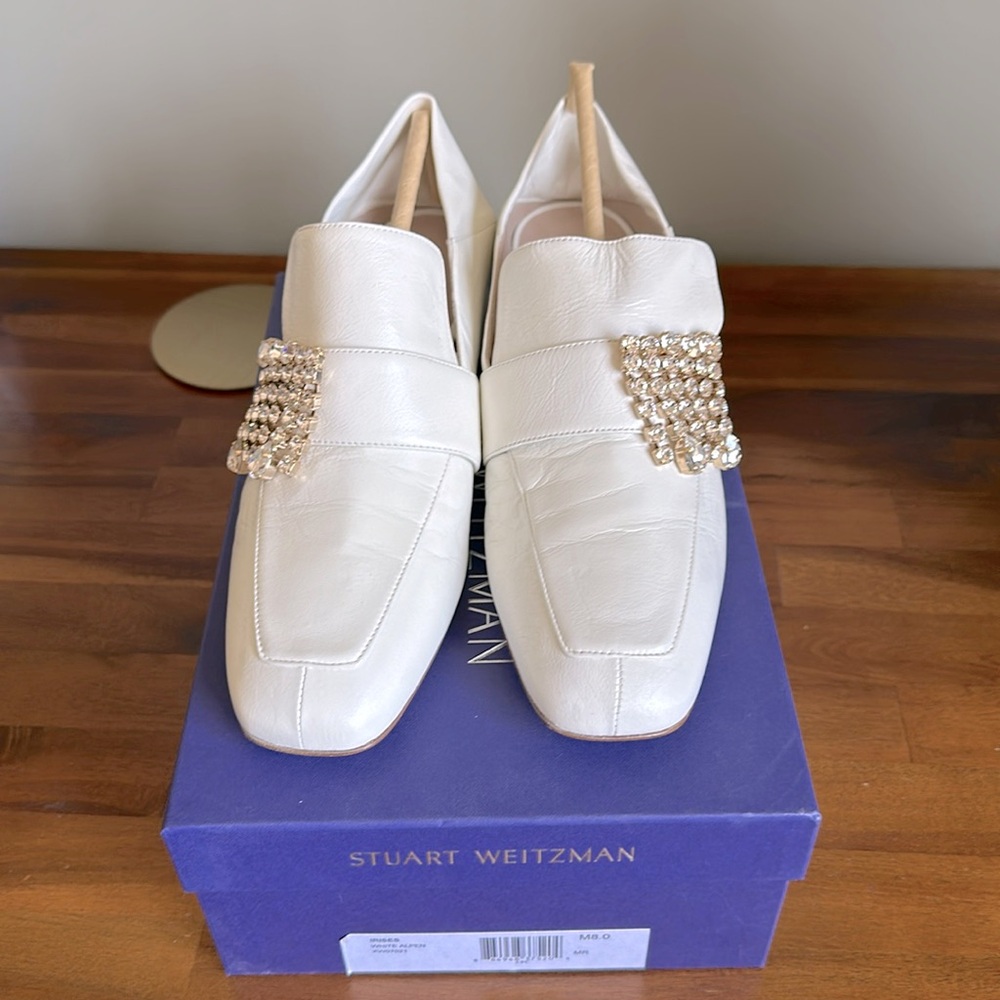 Stuart Weitzman brand new white Alpen Loafers